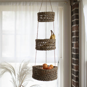 Hanging Accent Three Natural Woven Baskets