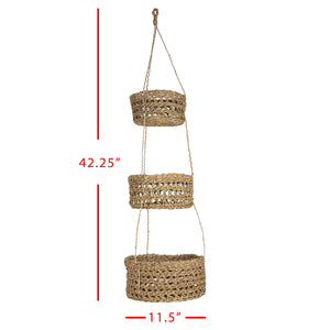 Hanging Accent Three Natural Woven Baskets