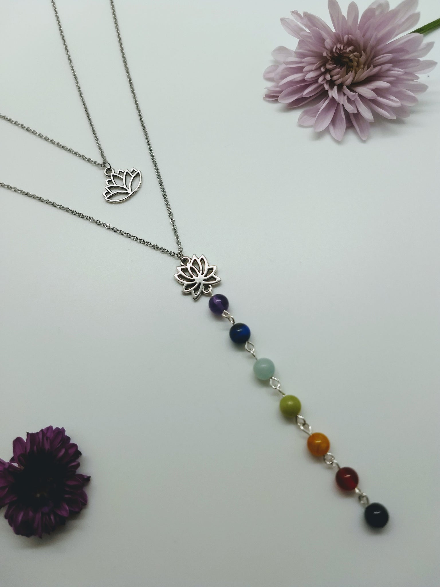 7 Stone Chakra Lotus Necklace Set – Butterfly and Tree Jewelry