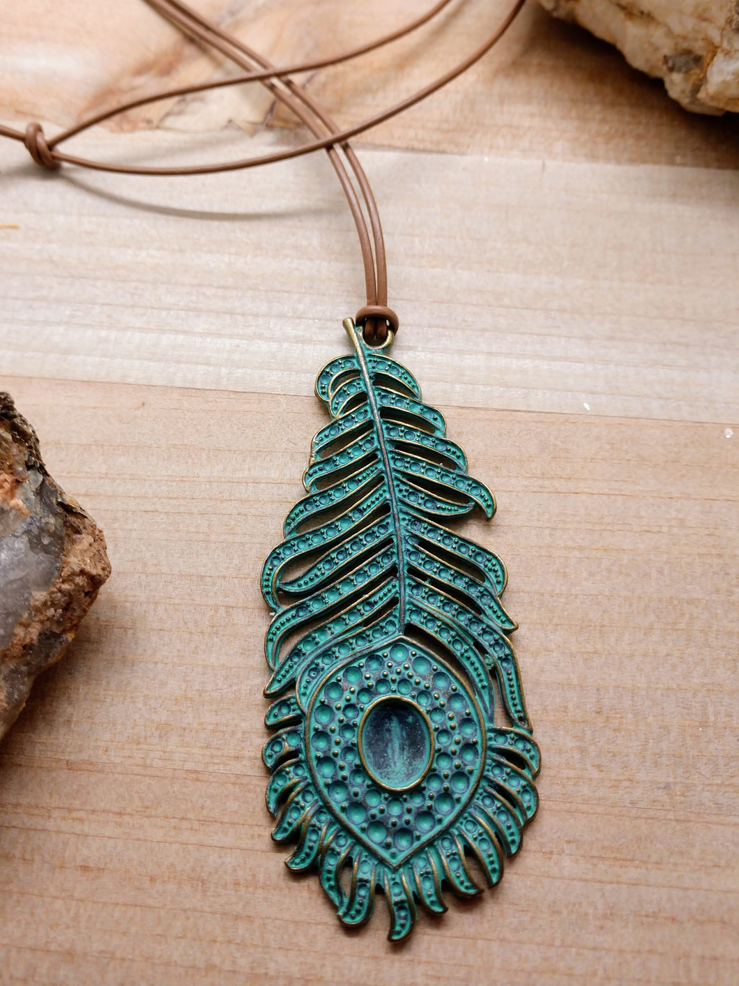 Patina Peacock Feather Necklace
