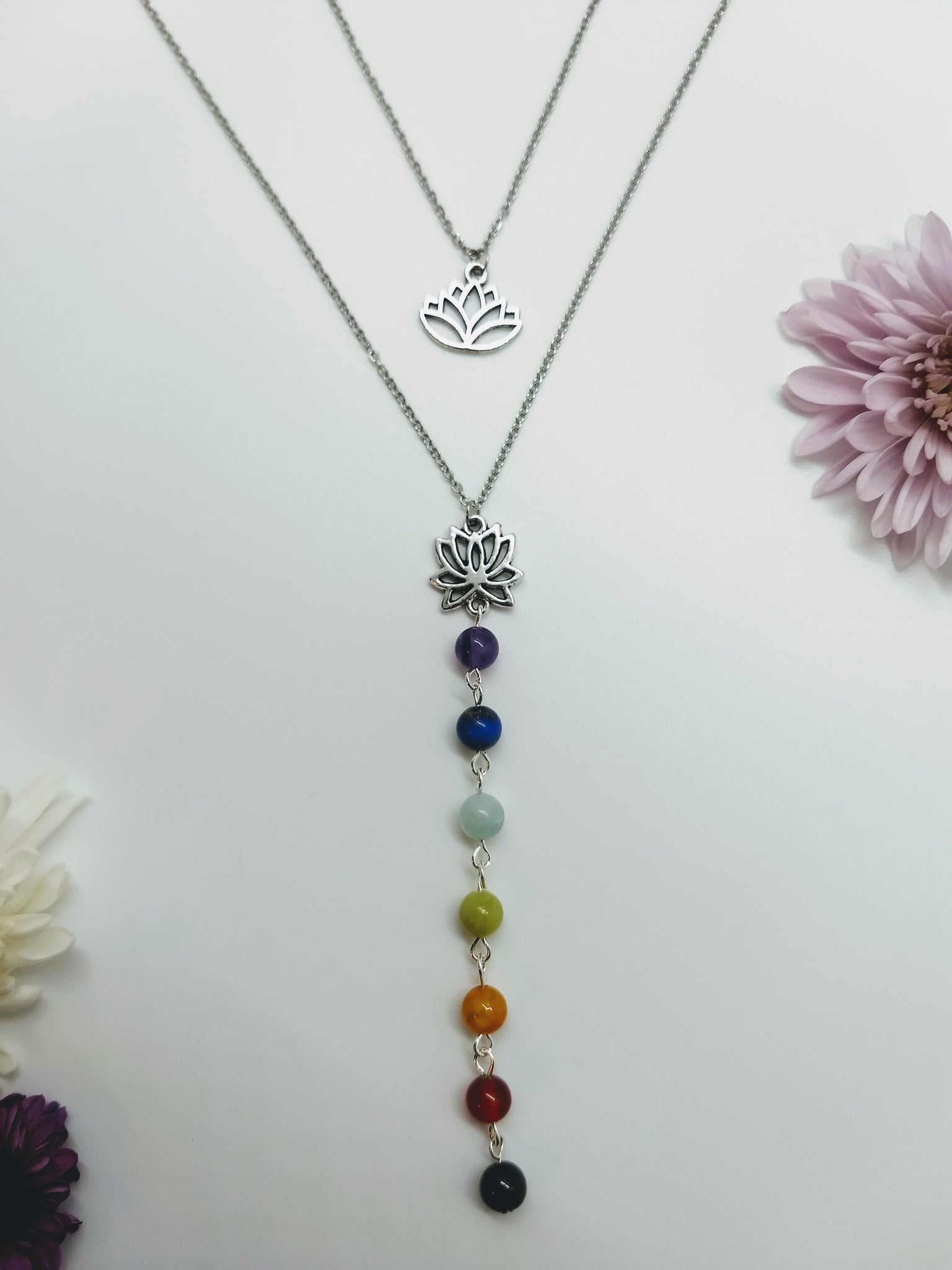 7 Stone Chakra Lotus Necklace Set – Butterfly and Tree Jewelry