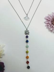 7 Stone Chakra Lotus Necklace Set